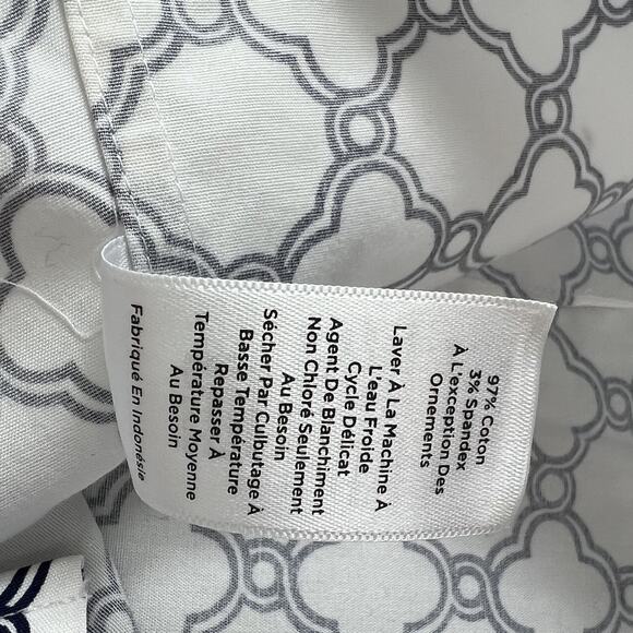 Talbots Shirt Womens Button Up 16 White Navy Blue Geometric Print Long Sleeve - Picture 12 of 13